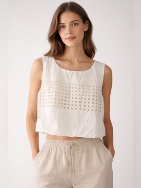 Jennifer & Grace Crop Bubble Top NWT Cream Eyelet Sleeveless Cotton Size XL
